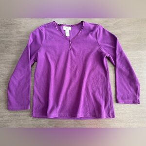 Oscar De La Renta Purple Henley Fleece Sweater Pullover M